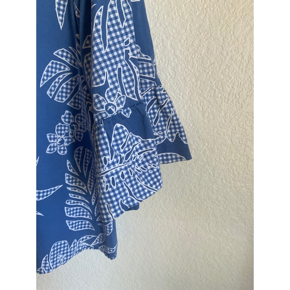 Christopher & Banks Blue White Floral Gingham Tie Front Bell Sleeve Top XL - Picture 4 of 8